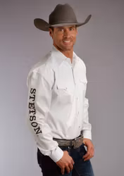 Stetson Western Shirt Mens Logo Wear White Shirt 100% cotton