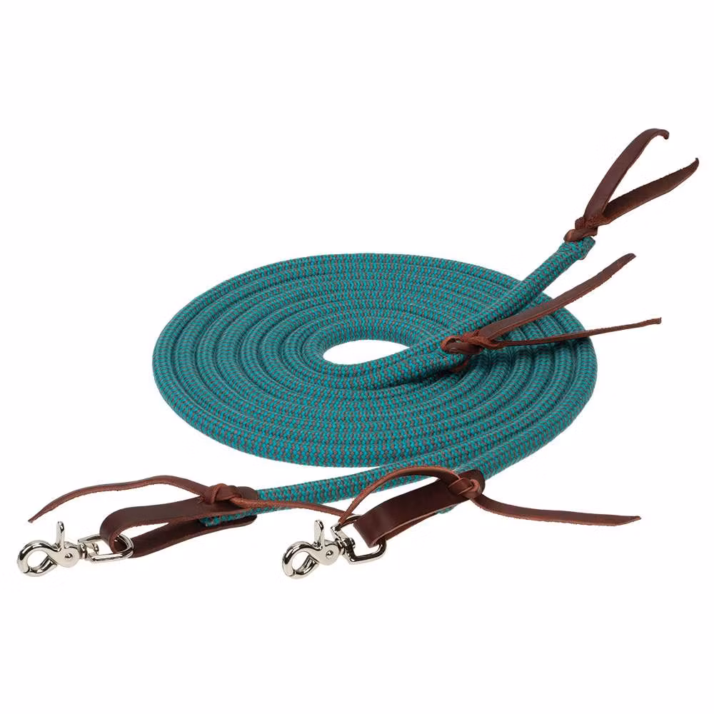 Weaver Leather EcoLuxe Bamboo Round Split Reins 8ft Turquoise/Characoal