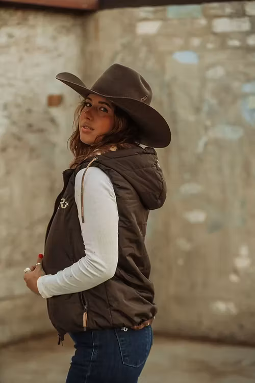 Ranch Girls Hooded Vest 'PAM' Brown /Deer