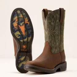 Ridgeback Round Toe Western Boot Toffee Brown Moss Green
