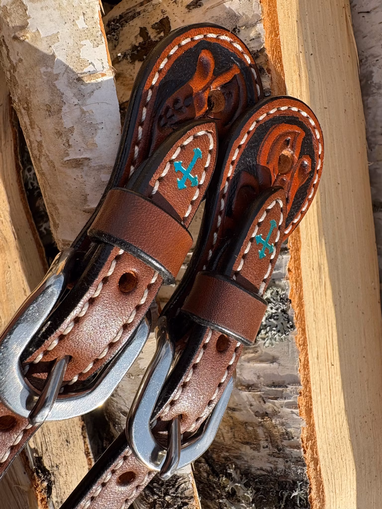 Weaver Ladies Spur Strap - Carved Chestnut