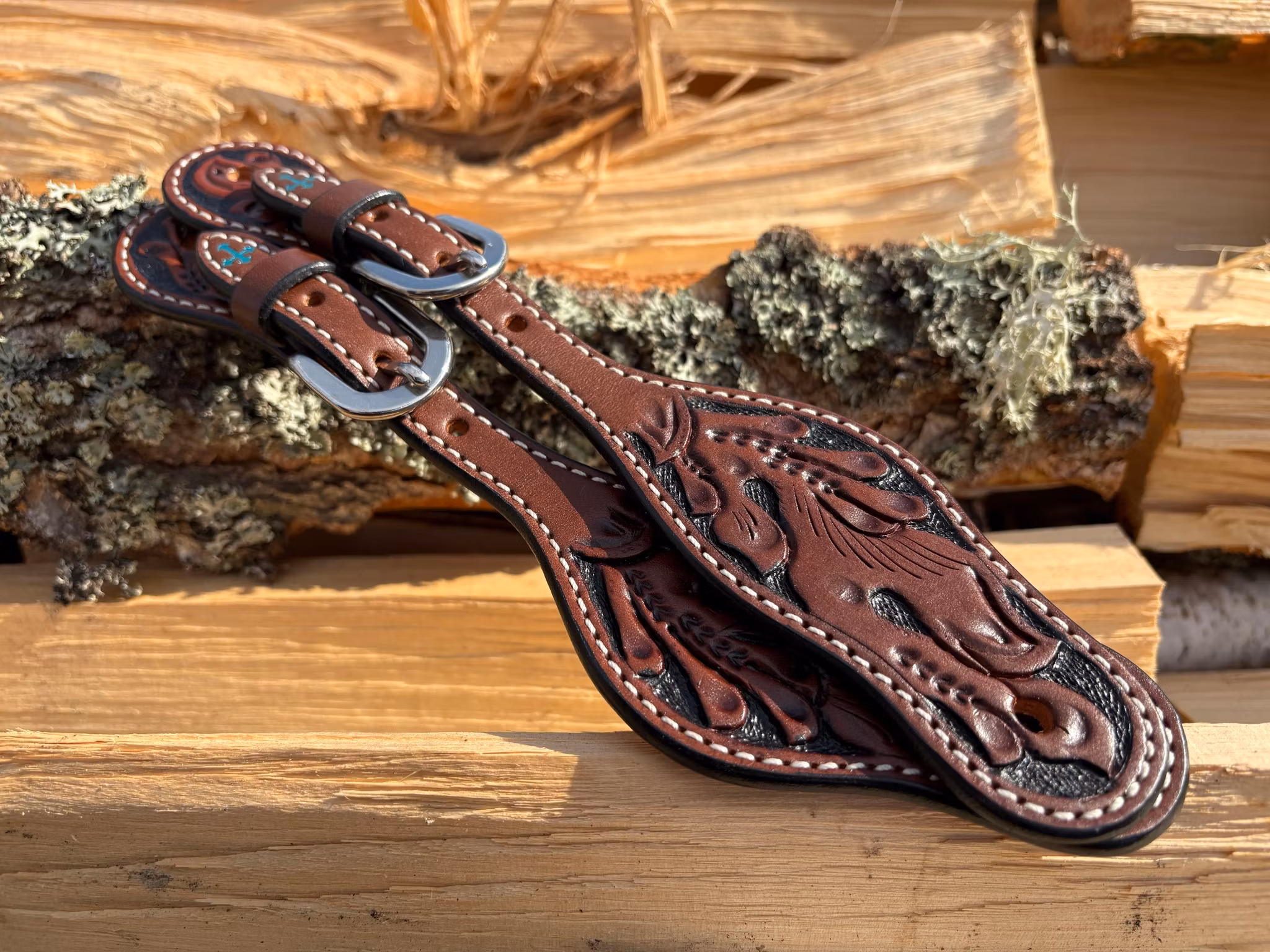 Weaver Ladies Spur Strap - Carved Chestnut