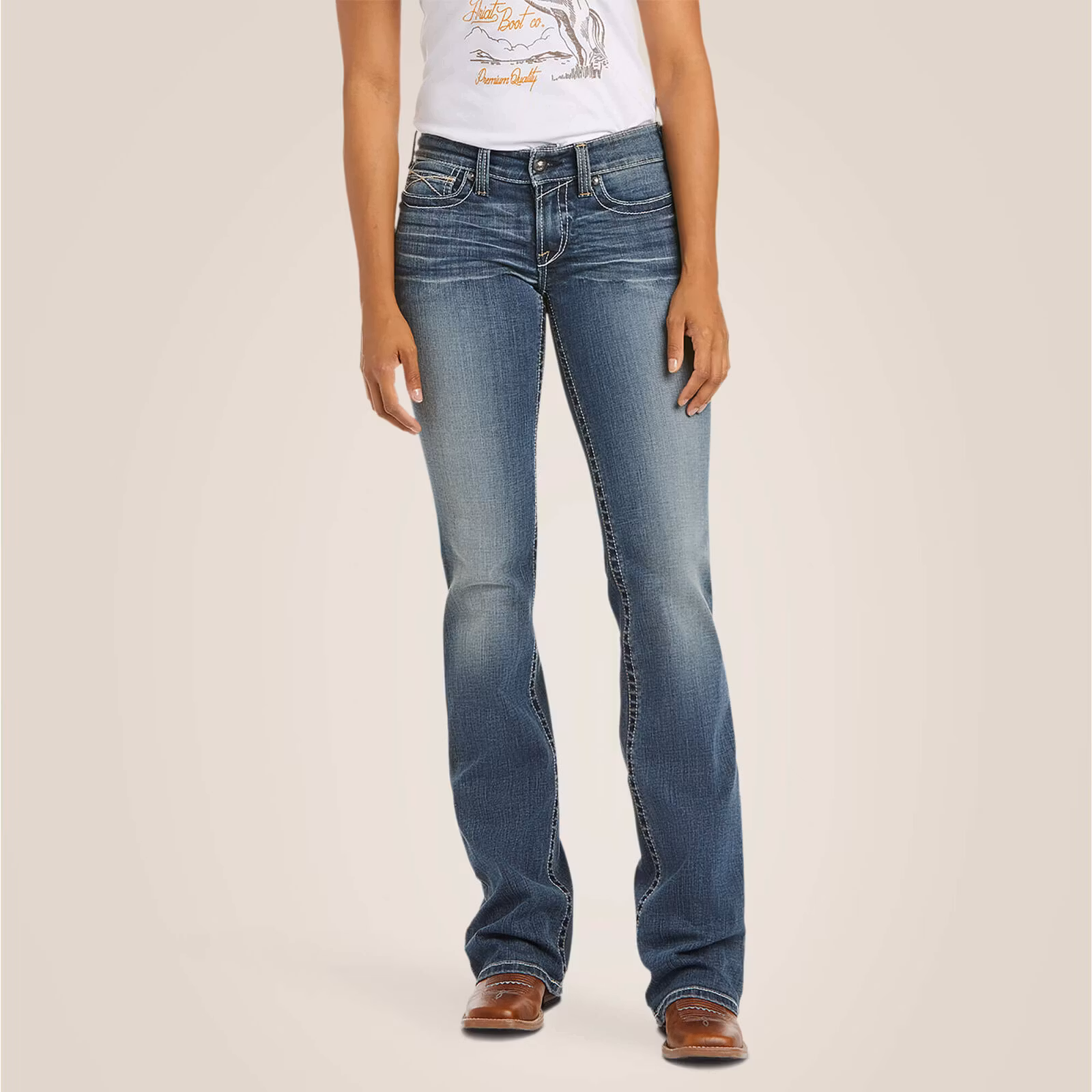 Ariat WMS Real Mid Rise Whipstitch Botcut Jeans