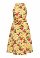Queen Kerosin Half Turtleneck Swing Dress Hawaiian Flowers Blazing Yellow