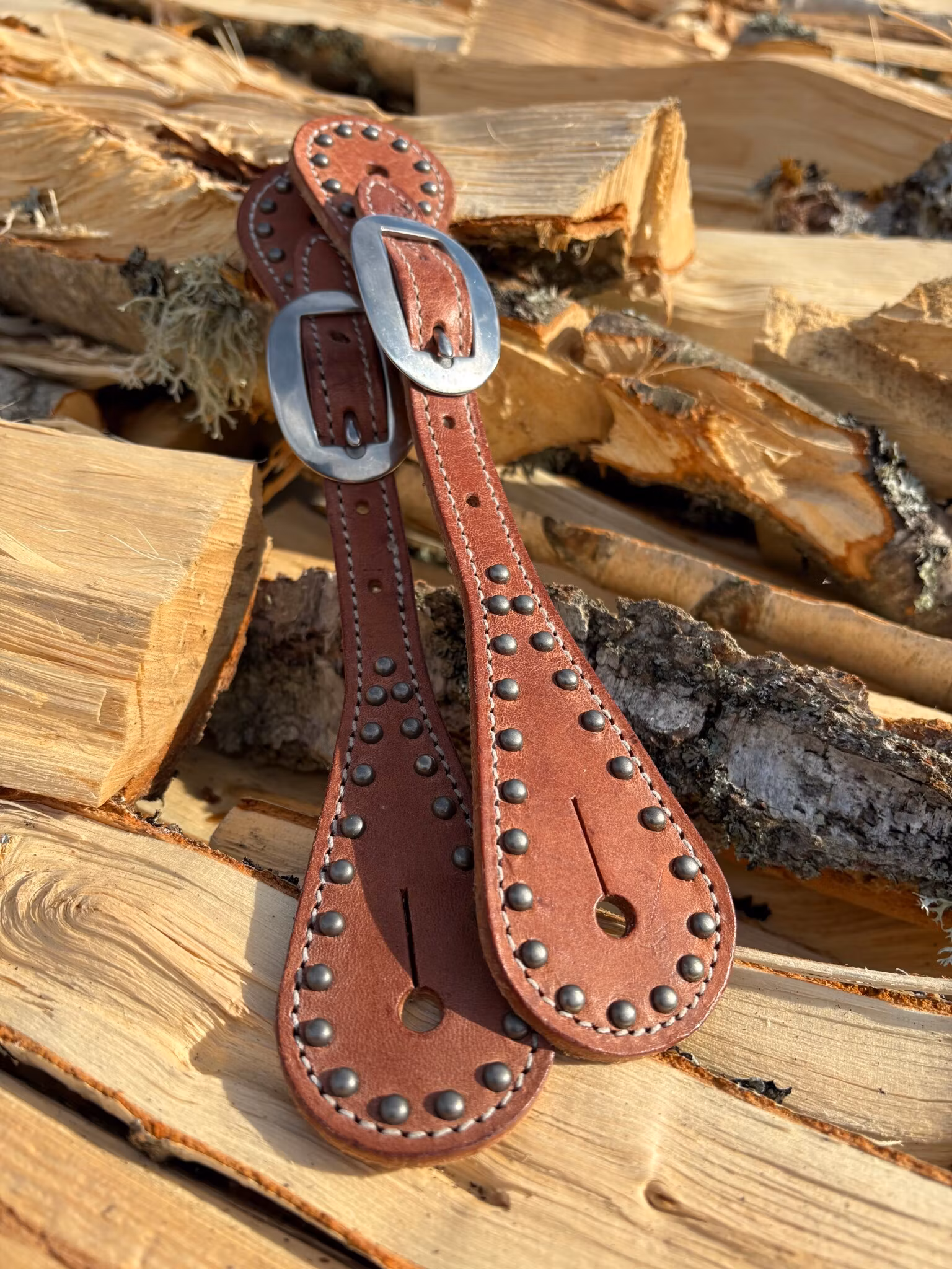 Weaver Youth Harness Leather Spur Straps with Spots Russet