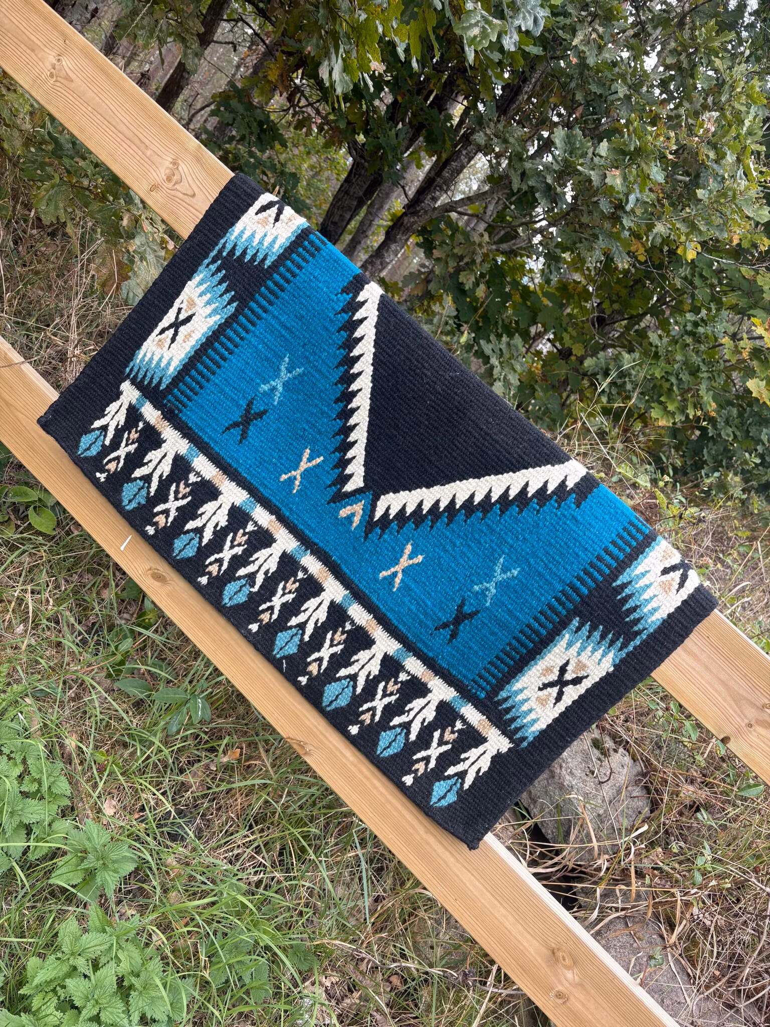 New Zealand Wool Show Blanket Black/Turquoise/Cream