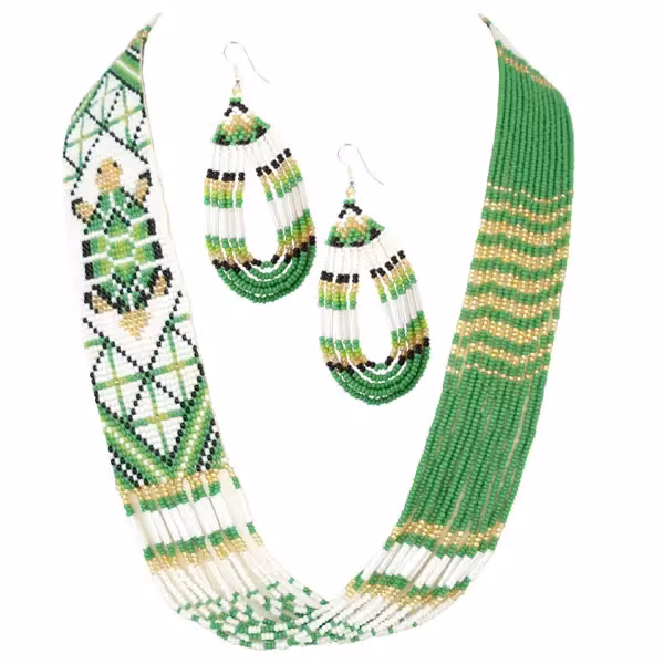 Beads Corner Set Handmade Green/Gold Turtle Necklace & Earring