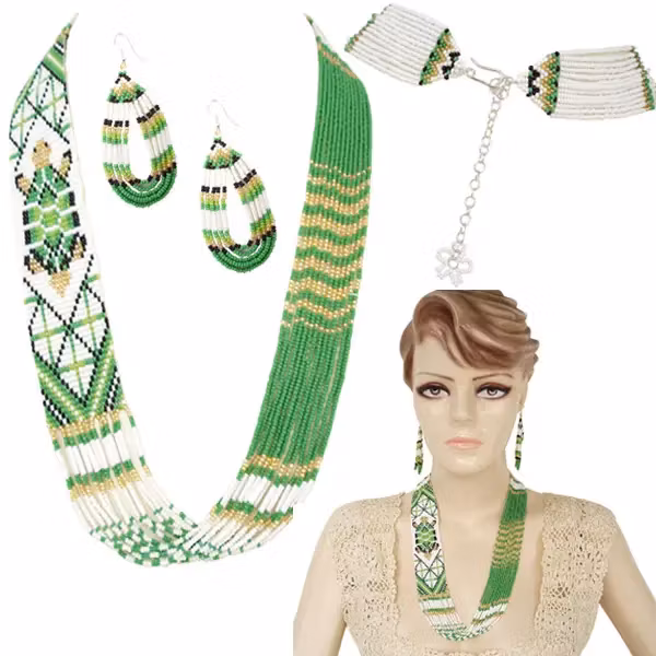 Beads Corner Set Handmade Green/Gold Turtle Necklace & Earring