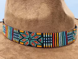 Handmade Beaded Black Multicolored Cowboy Rodeo Hatband