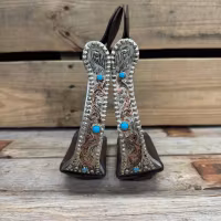Rodeo Drive Handengraved Copper & Turquoise-angled Western Stirrups