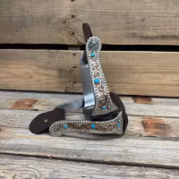 Rodeo Drive Handengraved Copper & Turquoise-angled Western Stirrups