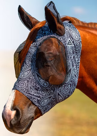 Comfort Fit Lycra Fly Mask With Forelock Opening Paisley Black