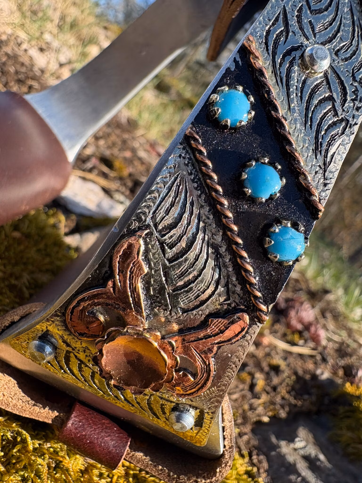 Aluminium Stirrup Engraved With Stones Leather Step