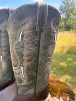 Old West Westernboots Gleeson Dirty Reddish Brown With Vintage Blue Denim Shaft