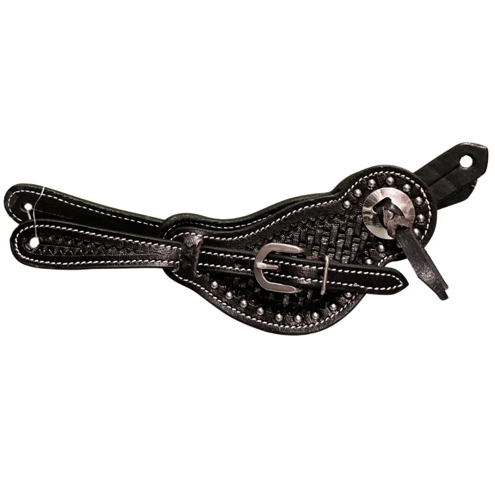 Raw Tack Spur Strap With Basket Tooling And Dots Chestnut