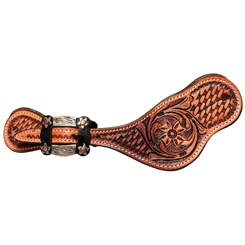 Raw Tack Spur Straps With Basket Tooling Natural