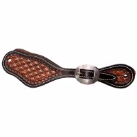 Raw Tack Spur Strap With Diamond Tooling And Black Edge Chestnut