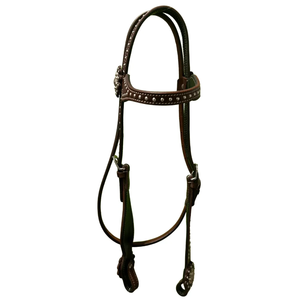 Raw Tack Studded Browband Headstall With Conchos