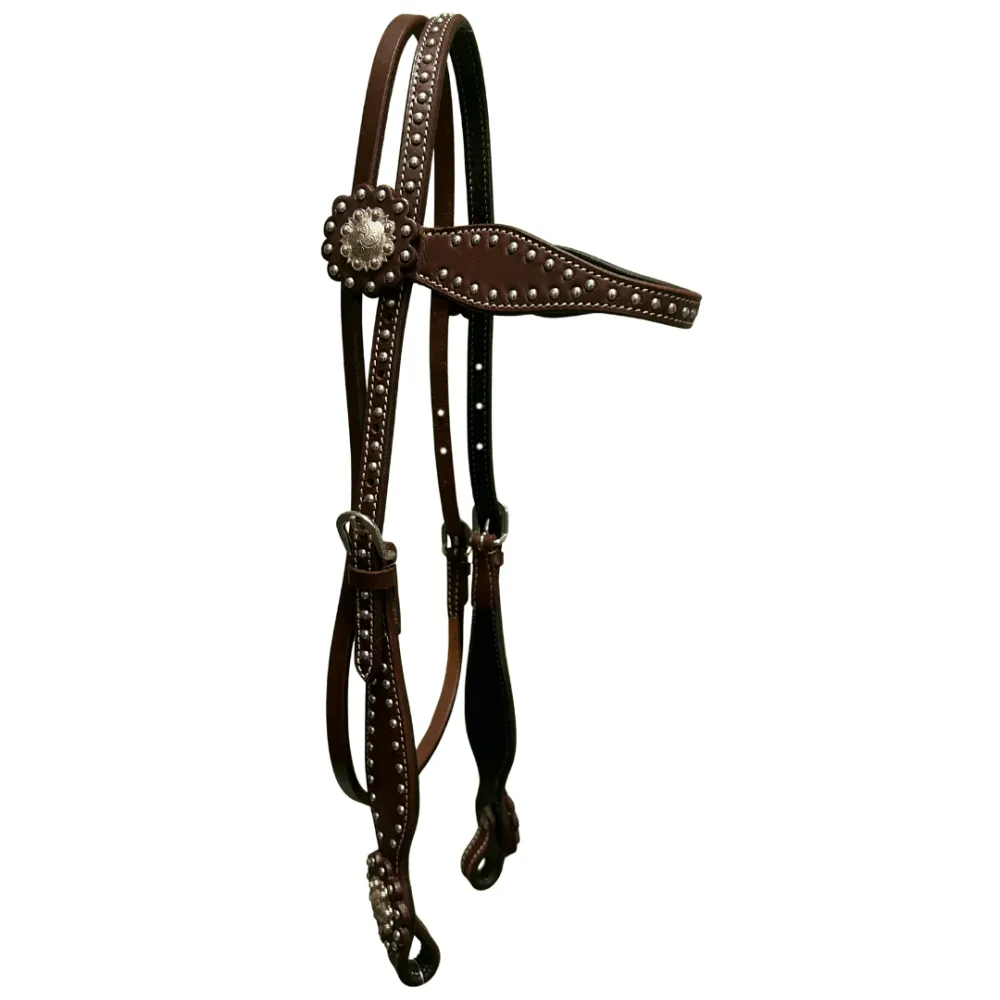 Raw Tack Studded Browband Headstall With Conchos
