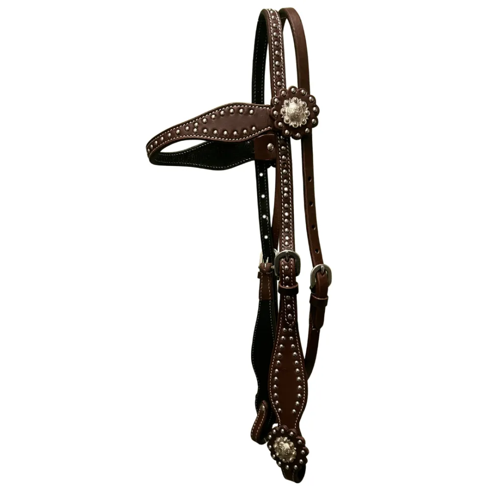 Raw Tack Studded Browband Headstall With Conchos