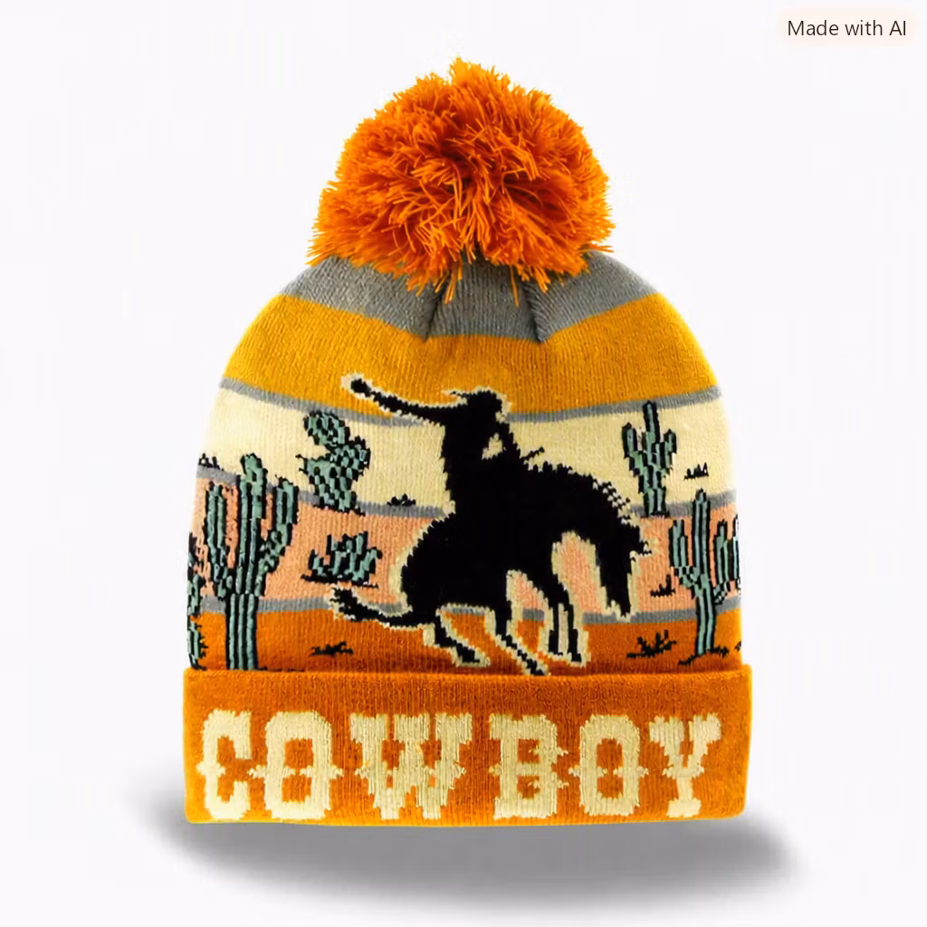 Cowboy Western Adventure Knitted Beanie Orange