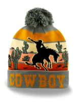 Cowboy Western Adventure Knitted Beanie Grey