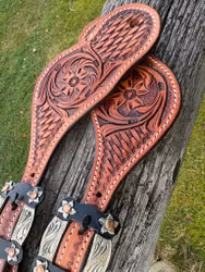 Raw Tack Spur Straps With Basket Tooling Natural