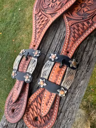 Raw Tack Spur Straps With Basket Tooling Natural