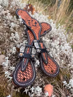 Raw Tack Spur Strap With Tooling And Flower Buckle Natural/Black