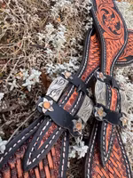 Raw Tack Spur Strap With Tooling And Flower Buckle Natural/Black