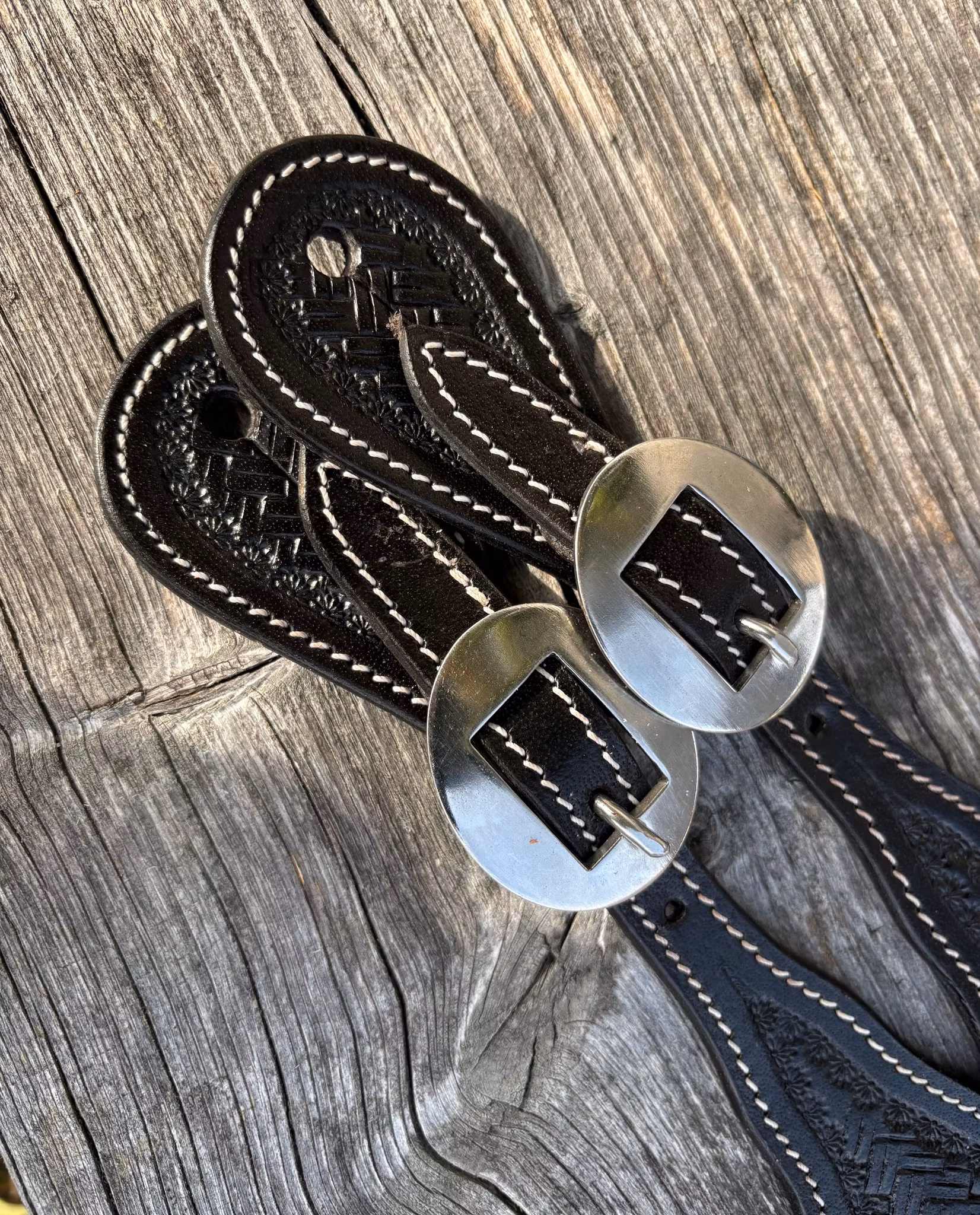 Raw Tack Spur Strap With Basket Tooling Black