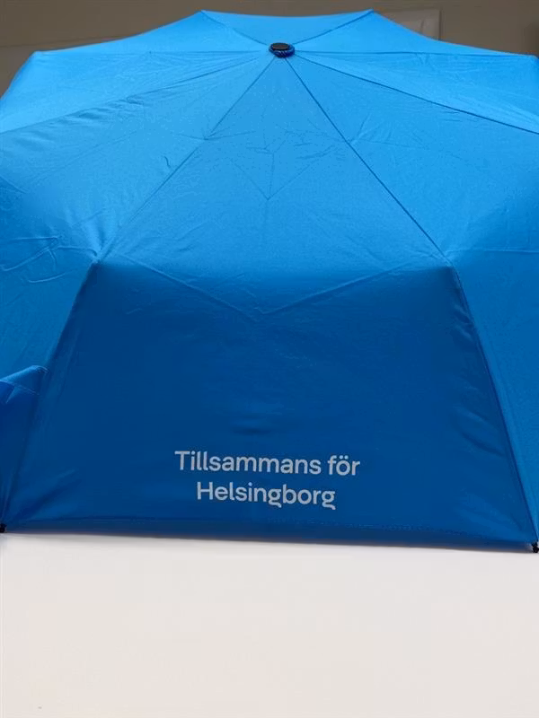 Blått hopfällbart paraply