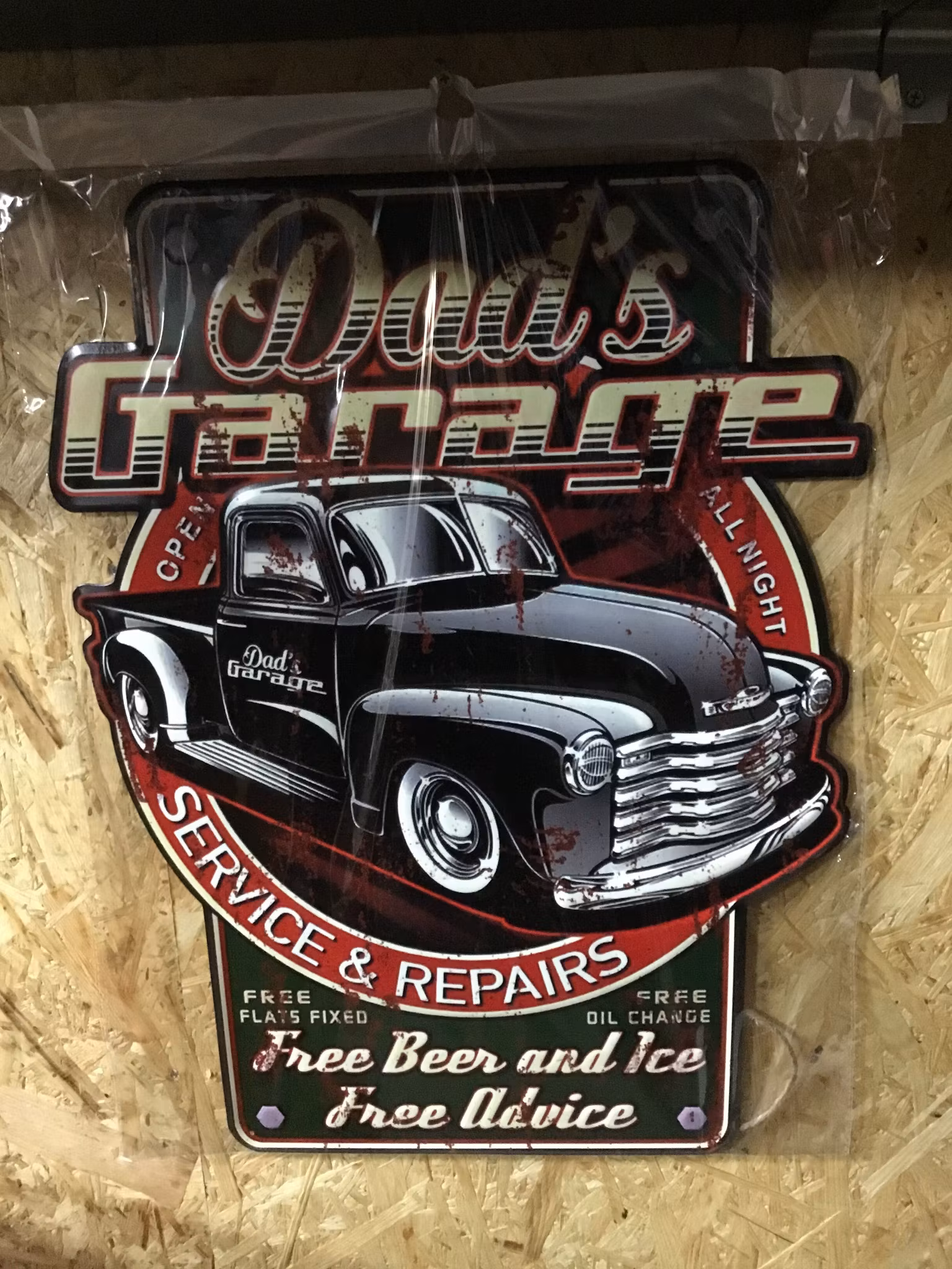 Plåtskylt Dads garage