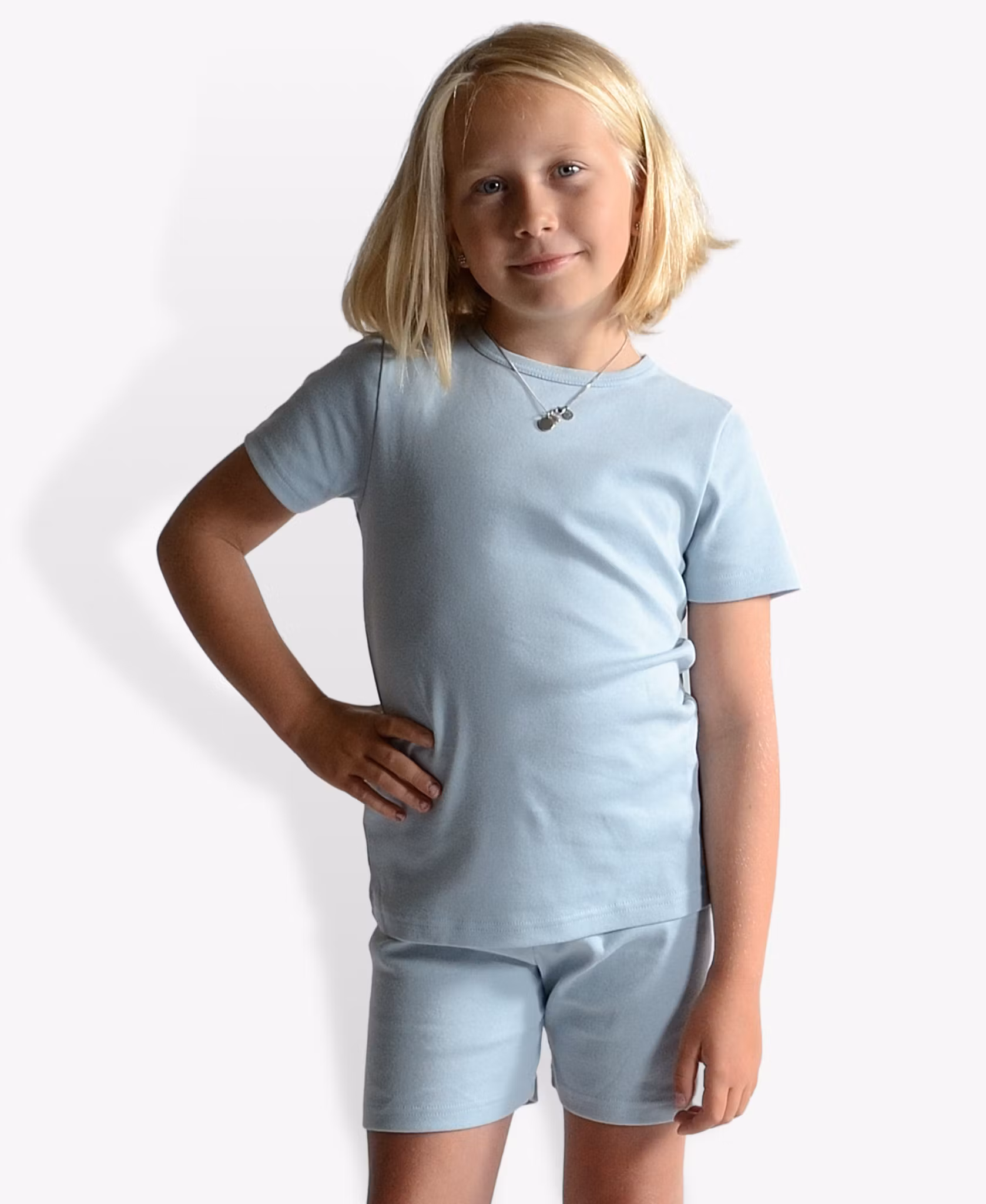 Trikåpyjamas kortärmad blå
