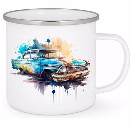 Emaljmugg Med Tryck På En Jänkare