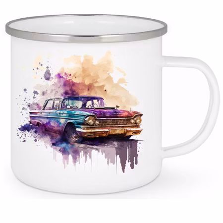 Emaljmugg Med Tryck På En Jänkare