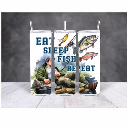 Termosmugg Med Tryck Eat Sleep Fisch Repeat