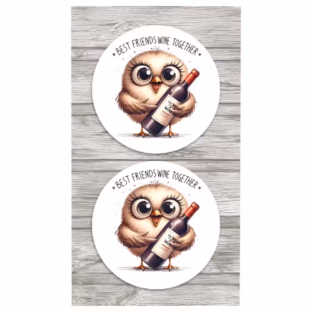 Glasunderlägg Med Tryck Rund Bästa Vänner Vin