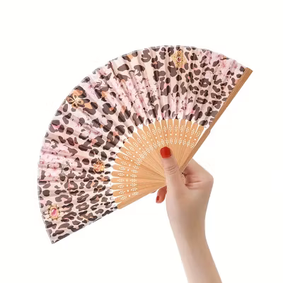 Solfjäder rosa leopardfärgad