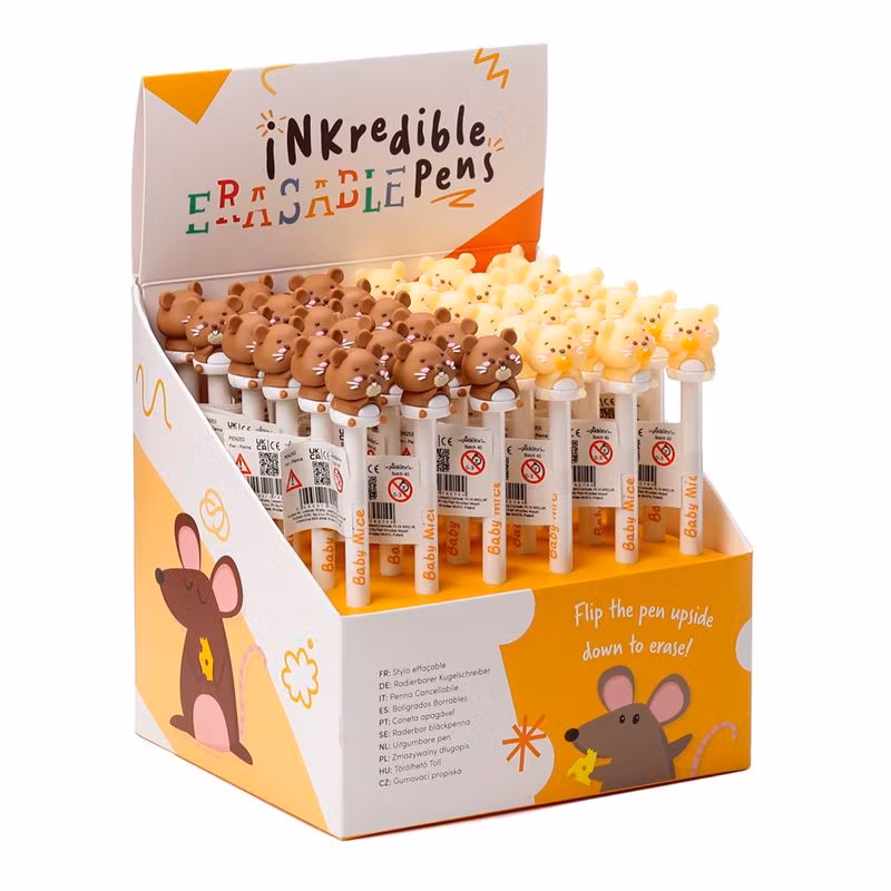 INKREDIBLE  ERASABLE PEN WITH CUTE MOUSE TOP - BUTTER YELLOW 1 ST