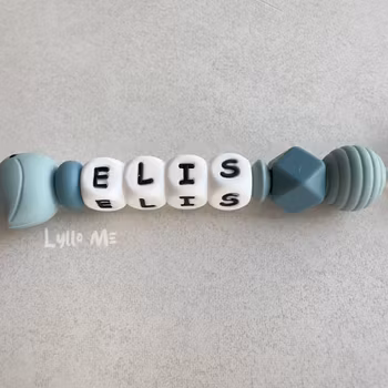 Napphållare med namn LITTLE BIRD - Grey Blue- Arctic Blue / White