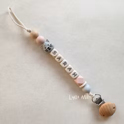 Copy Pacifier Holder with Name Cat Light Grey / CREAM