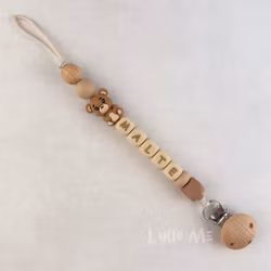 Pacifier holder with name NALLE Hazelnut /WHEAT
