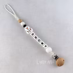 Pacifier holder with name Snowman /WHITE