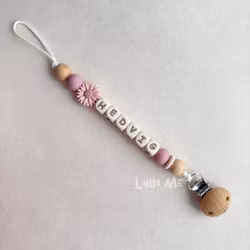 Pacifier holder with name DAISY Light old Pink /Cream