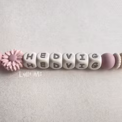 Pacifier holder with name DAISY Light old Pink /Cream