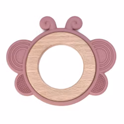 TEETHING FIGURE IN SILICONE & BEECH WOOD - BUTTERFLY OLD ROSE