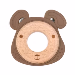 TEETHING FIGURE IN SILICONE & BEECH WOOD - DOG BROWNIE