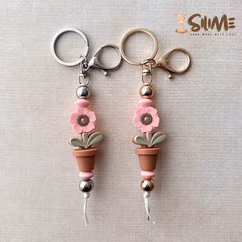 KEY RING FLOWER PLANT POT POPPY soft pink