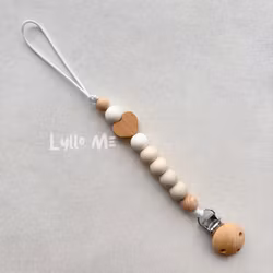 PACIFIER - Silicone -Wooden heart -Beige tones